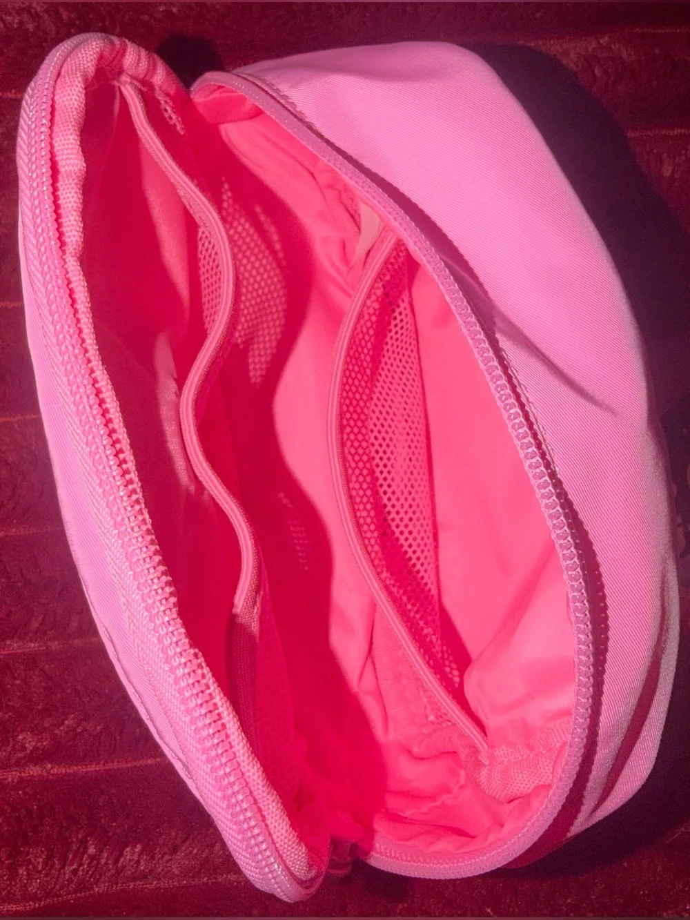 Compact Pink Travel Cosmetic Pouch with Front Zip Pocket